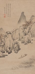 River landscape with man in a boat